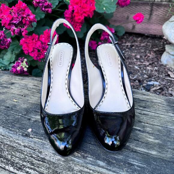 Coach Alma Black Patent Leather Sling Back Stiletto Pumps High Heels Women's 7 B - Picture 2 of 13